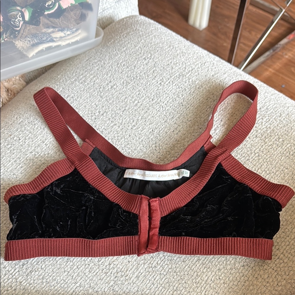 Rodarte Women's Black and Red Velvet Bralette